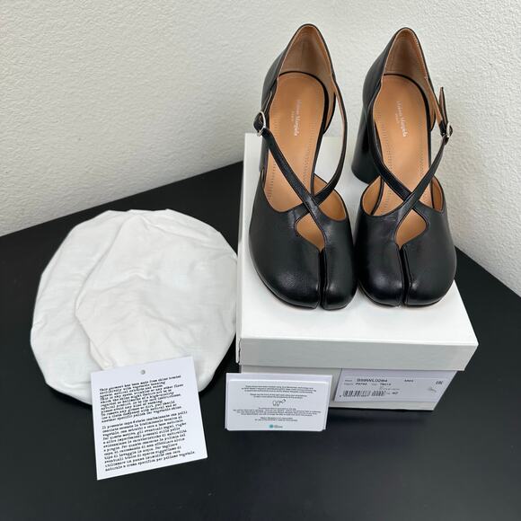 Maison Margiela Tabi Pump Heeled Sandal Split Toe Black Leather 10 US 40 EU BNIB - Picture 9 of 16